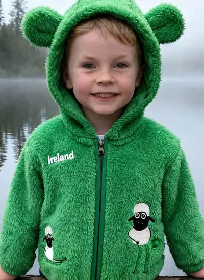 Emerald Green Baby Fleece with Zip and Sheep design 